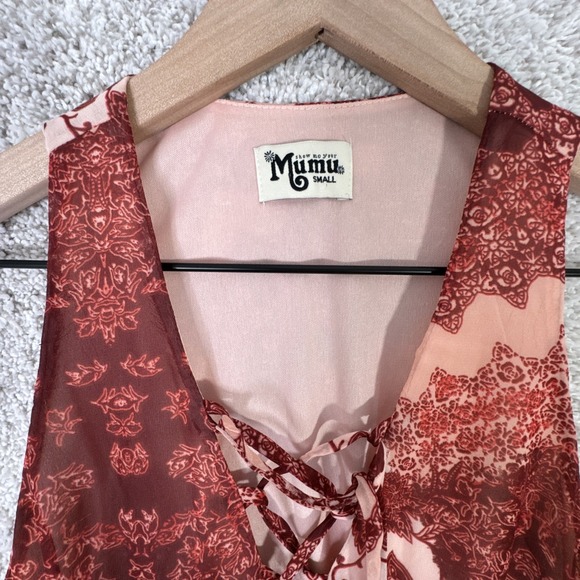 SHOW ME YOUR MUMU S Trapeze Mini Dress Happy Henna Red Rust Sleeveless Festival - Picture 2 of 9